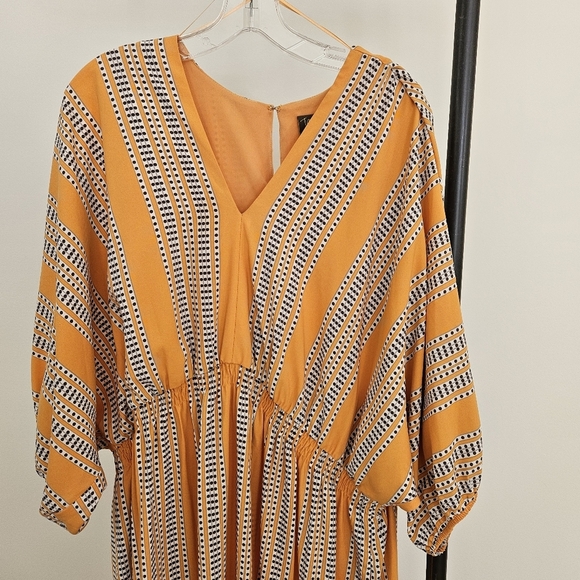 Taylor Maxi Dress 20W V Neckline 3/4 Sleeve Geometric Orange Pockets Plus Size - Picture 5 of 11